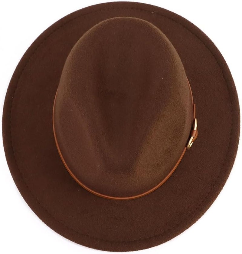 CCAKXCJJ Fedora Hats for Men Women Felt Jazz Hat Wide Brim Panama Hat with Belt Buckle - Image 5